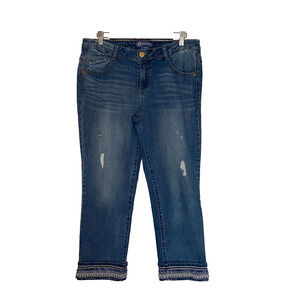 Democracy "Flex"ellent Crop Jeans Sz 8 Embellished Distressed Rolled Blue
